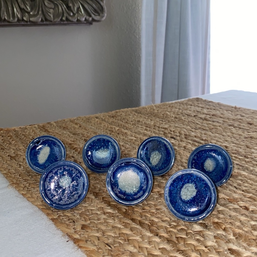 Blue ceramic knobs with a pop of natural color and texture